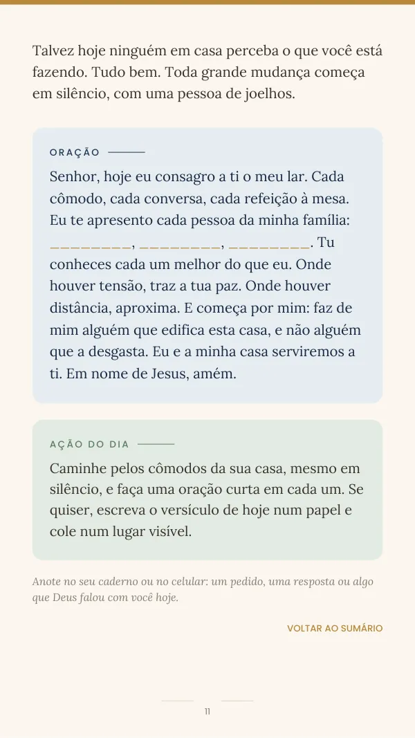 Continuação do Dia 1, com oração guiada e ação do dia